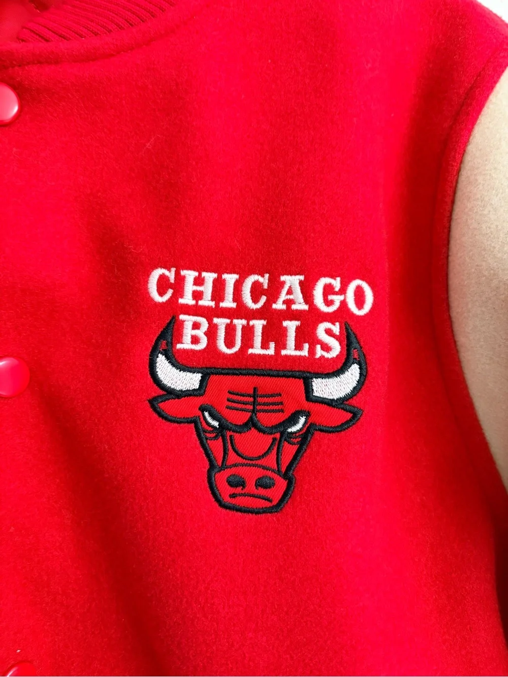 NBA Chicago Bulls Red and Cream Kids Letterman Jacket